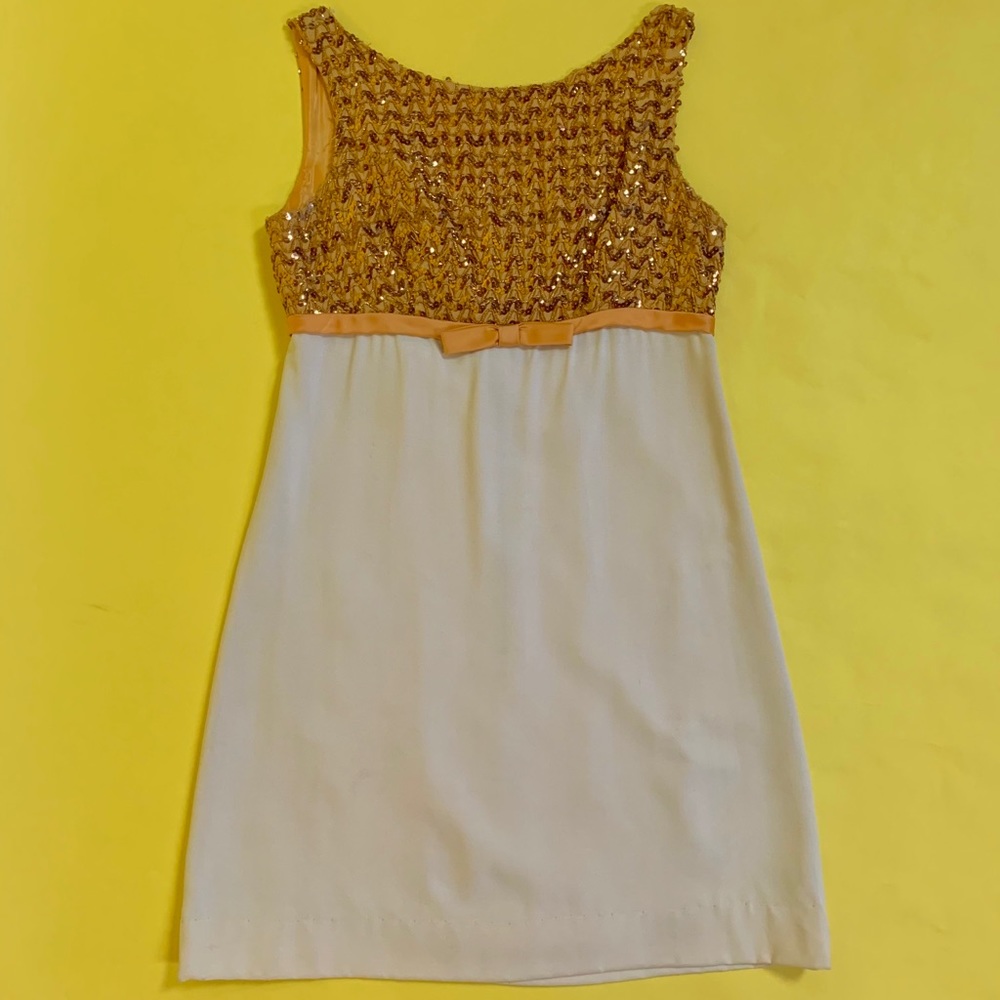 Vintage 1960s gold sequin party mini dress S/M